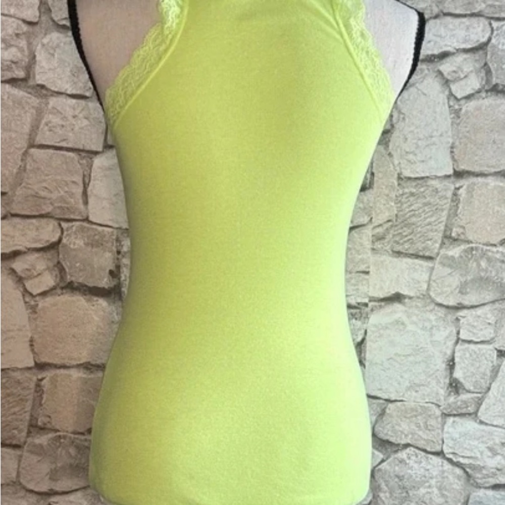 Mossimo Y2K High Lighter Yellow Lace Trim Cami Tank Top Dainty Size M EUC Fairy - Picture 2 of 5